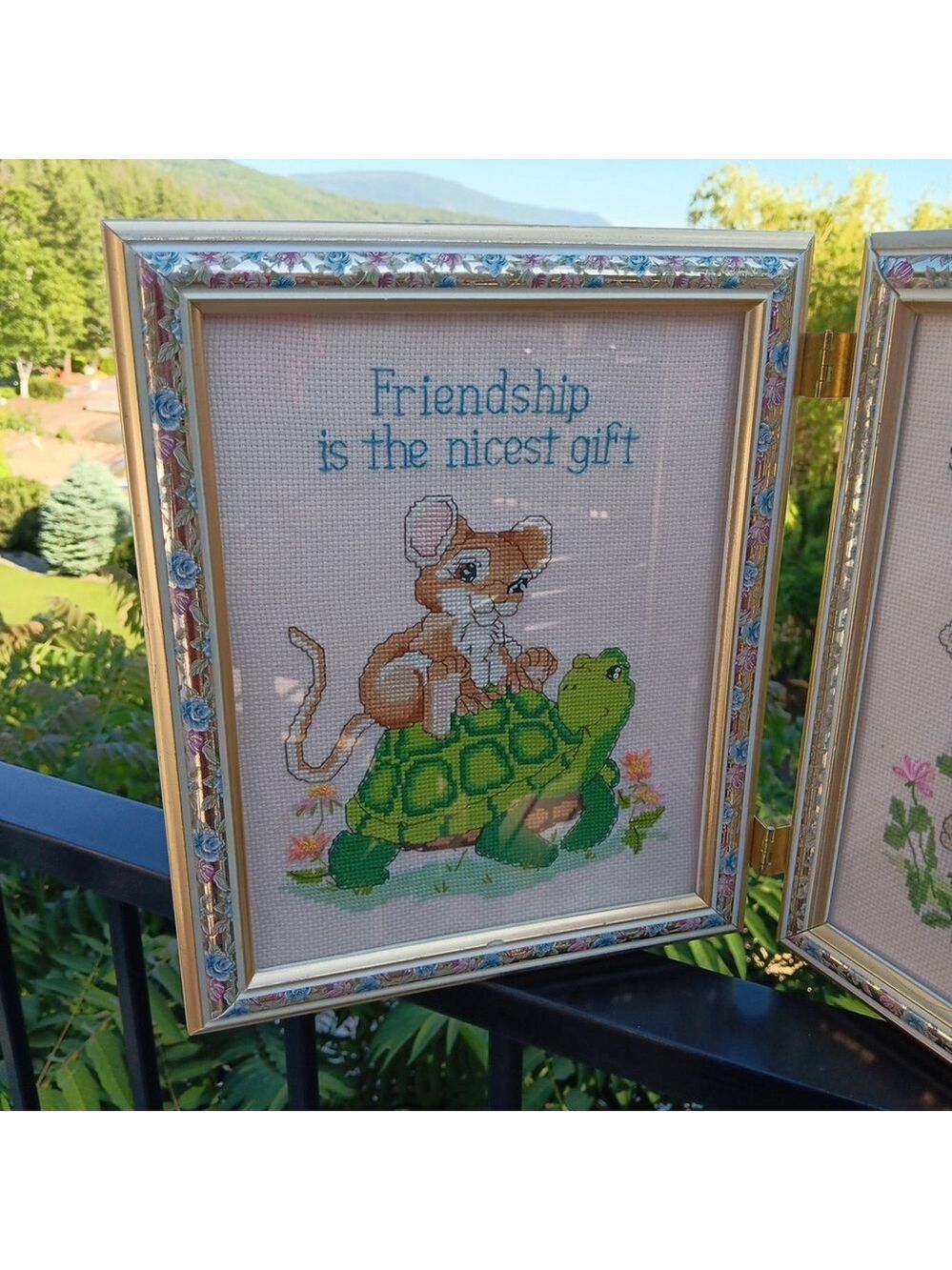 Needlepoint Finished In Frame Desk Decor Gorgeous! Turtle Rabbit Mouse Canada - Picture 16 of 16